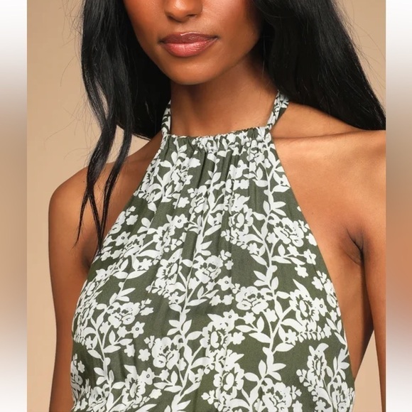 Lulus Budding Budding Palette Green Floral Smocked Halter Mini Dress - Picture 2 of 9